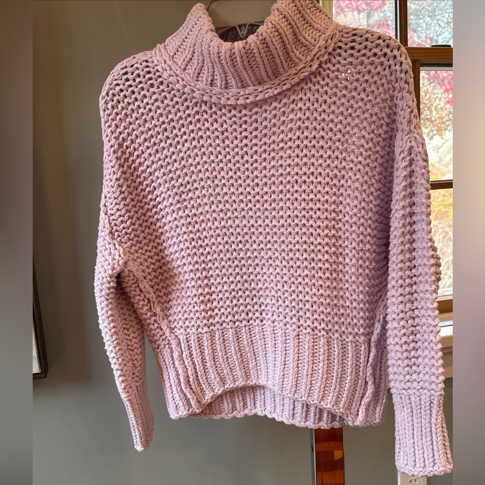 Free People Cotton Blend Chunky Knit Sweater Mock Neck Size XS oversized.